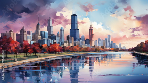 a watercolor big city skyline photo
