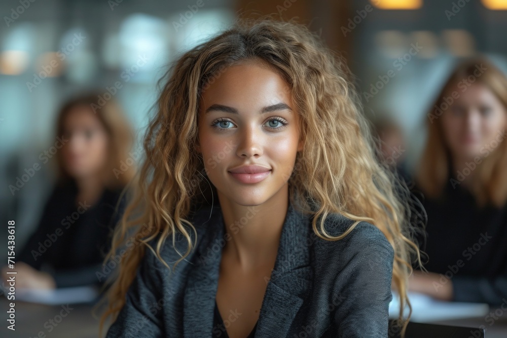 Confident young business woman leading a successful team in a modern office, promoting corporate excellence. Confident young business woman leading a successful team in a modern office, promoting corporate excellence.