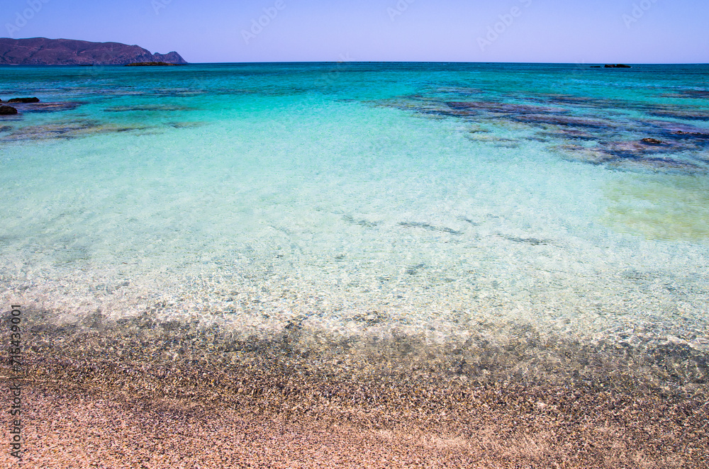 Fototapeta premium Landscape of calm sea, coast of Greece, beach of Crete