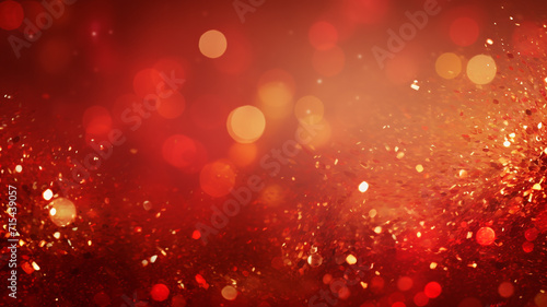 Glitter vintage lights background. red and gold. de-focused
