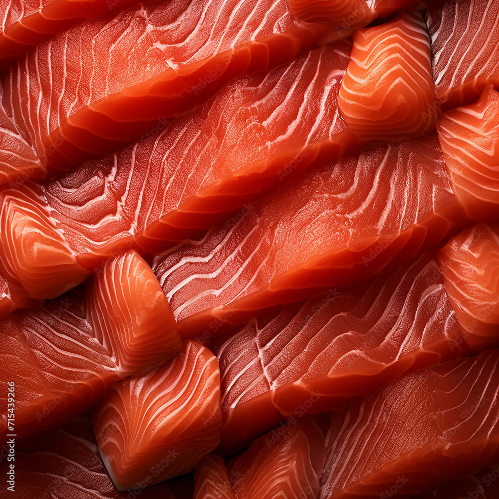Close up of fresh salmon sashimi slices as a background texture Close up of fresh salmon sashimi slices as a background texture