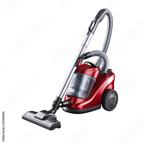 Old red vacuum cleaner isolated on transparent background.