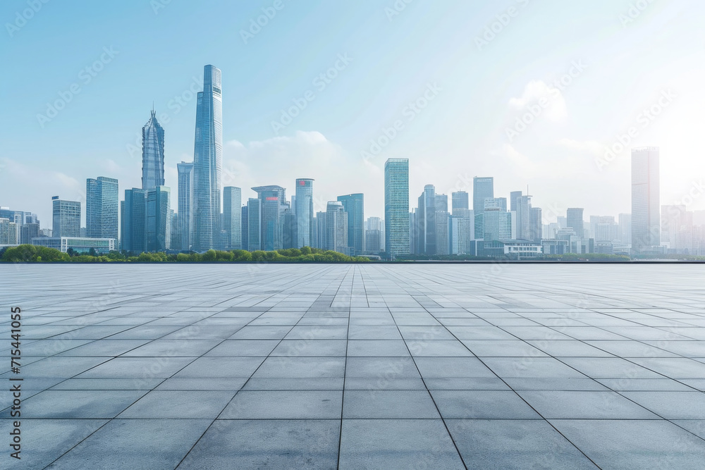 Empty square floor and modern city skyline with building in China. 