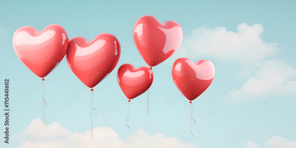 heart shaped balloons in the sky, Romantic heart shaped balloon flies in colorful sunset sky outdoors, 