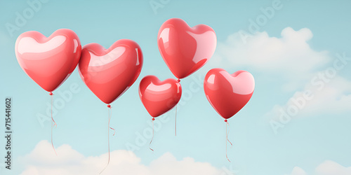 heart shaped balloons in the sky, Romantic heart shaped balloon flies in colorful sunset sky outdoors, 