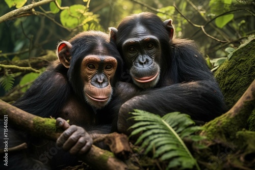 
Explore the complex social structure of a chimpanzee troop. How do they communicate, cooperate, and resolve conflict