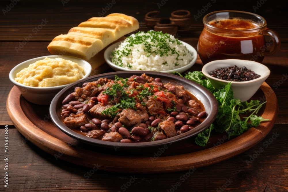 Traditional Brazilian Stew with Beans, Meats, and Garnishes