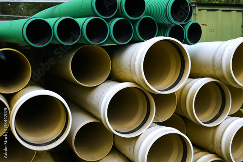 Lots of new plastic pipes for sewerage storage.