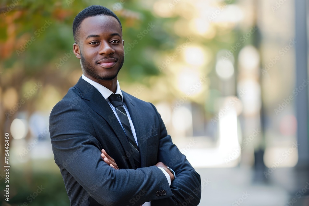 An attractive young black man in business attire outdoors. An attractive young black man in business attire outdoors.