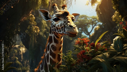 A giraffe eating leaves from tall trees