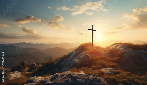 cross in the mountains christ sun.