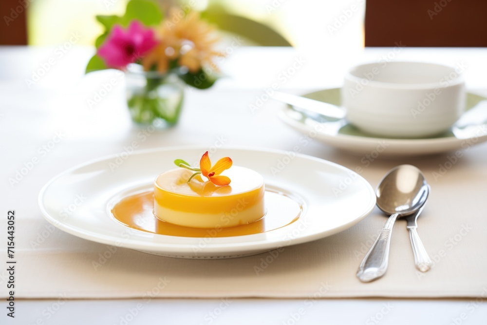 creme caramel set on elegant table creme caramel set on elegant table