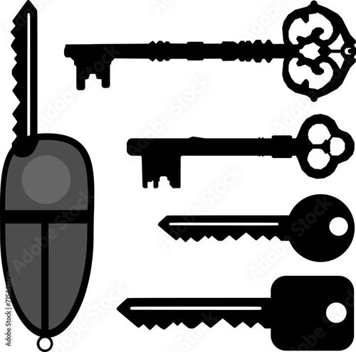 Vektor Silhouetten Set - Schlüssel Vintage und Modern -. Autoschlüssel