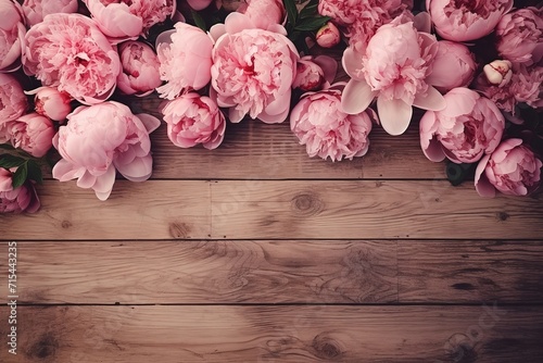 pink rose flowers on brown wooden board background © candra