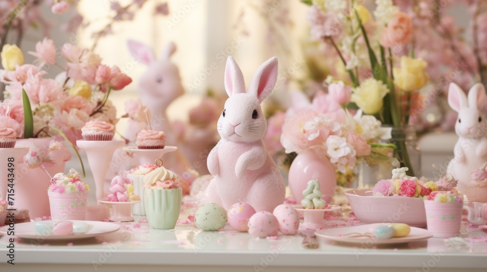 custom made wallpaper toronto digitalA whimsical setting with adorable bunny figurines, setting the stage for an enchanting Easter promotion.