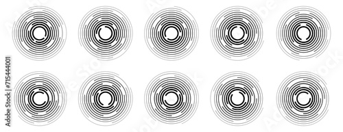 Concentric ripple circles vector set. Radial signal, sonar wave, soundwave icons photo
