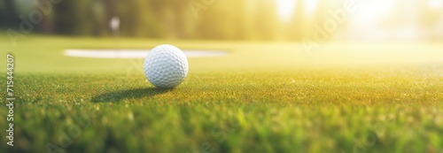 Golf ball on grass with sunlight