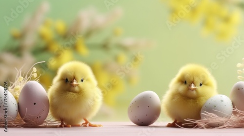 Chic Chick Celebration: Cute chicks and Easter decorations combine to form an adorable background for stylish and festive promotions.