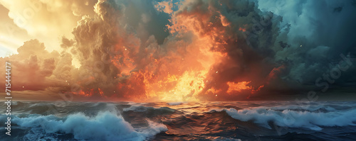 explosion of a large cloud in water, in the style of hyperrealistic marine life, apocalypse landscape