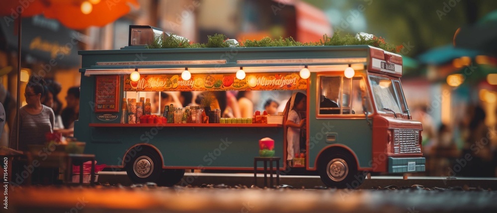 
food truck in city festival , selective focus photography - obrazy, fototapety, plakaty 