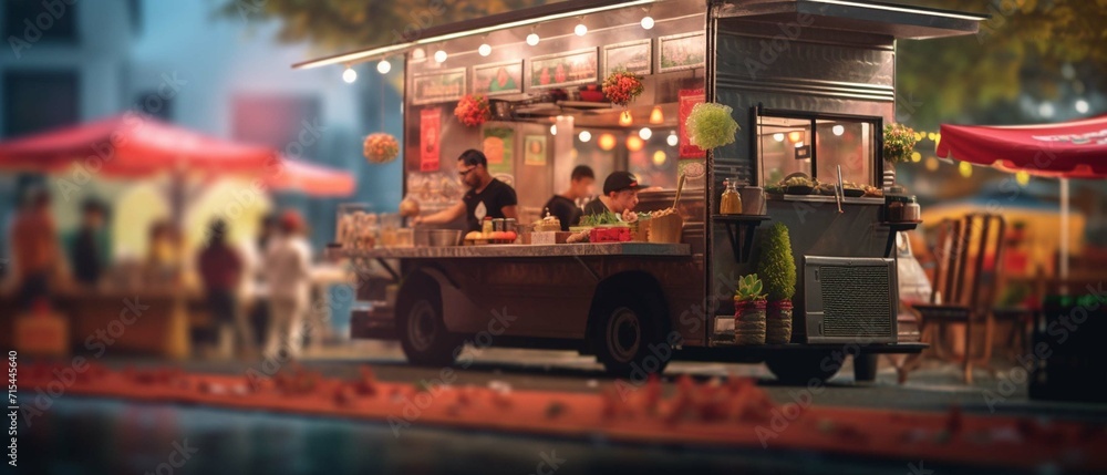 
food truck in city festival , selective focus photography