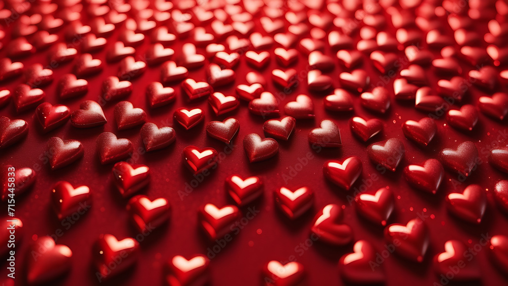 Many red hearts on red background, background of hearts, Happy Valentine`s Day