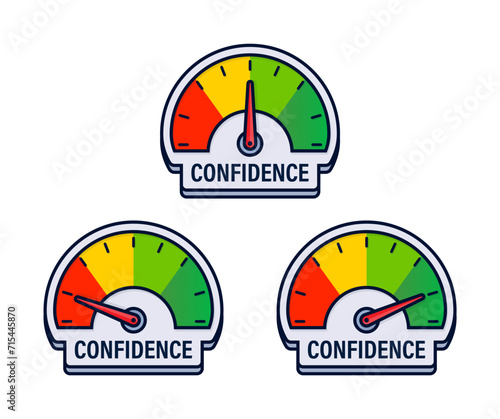 Self Confidence Level Indicators Vector Illustration with Motivational Progress Gauges