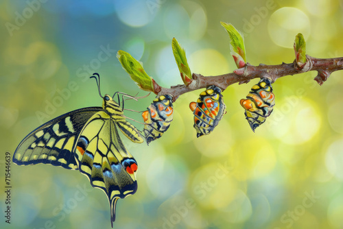 Group of Butterflies Perched on Tree Branch