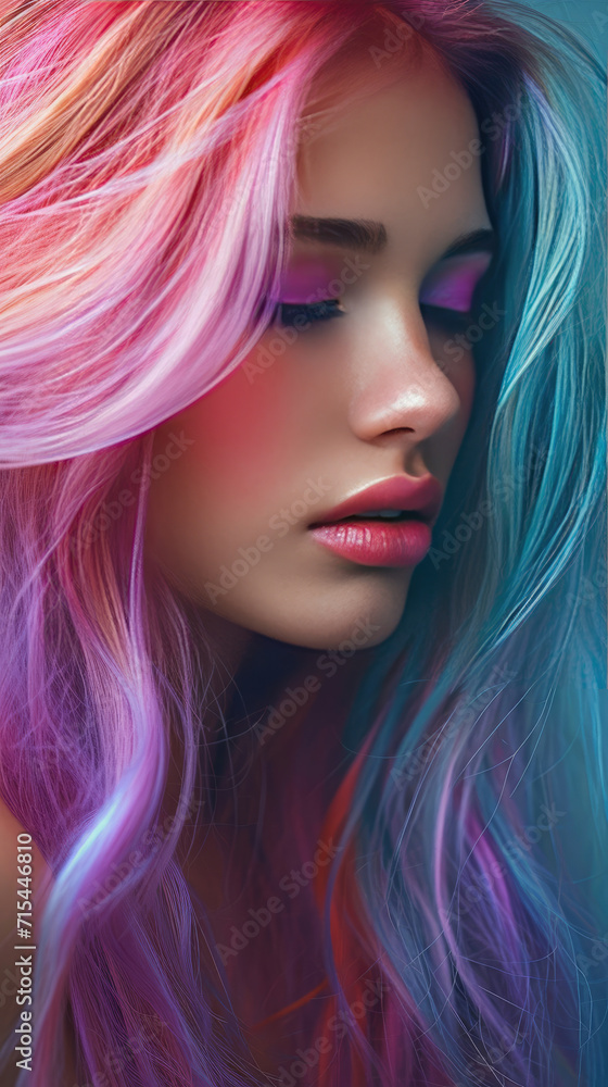 Woman With Long Pink and Blue Hair Woman With Long Pink and Blue Hair