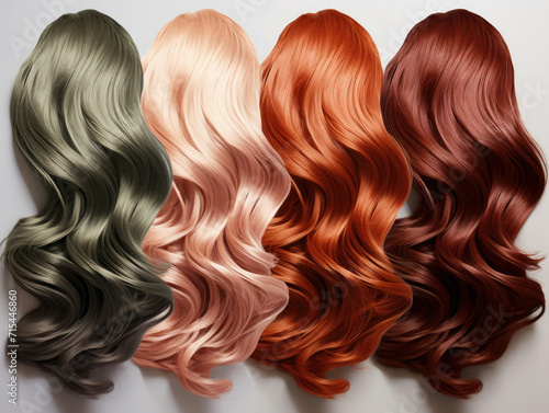 Row of Various Colored Hair on White Background.