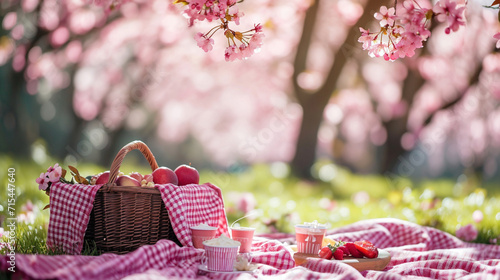 A spring picnic under a cherry blossom tree