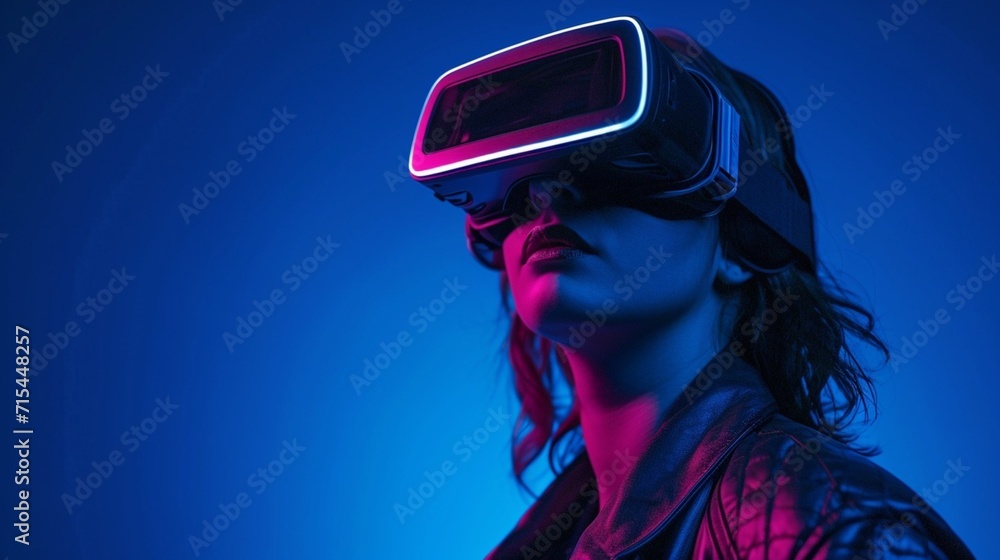 Woman with VR glasses neon lights Woman with VR glasses neon lights