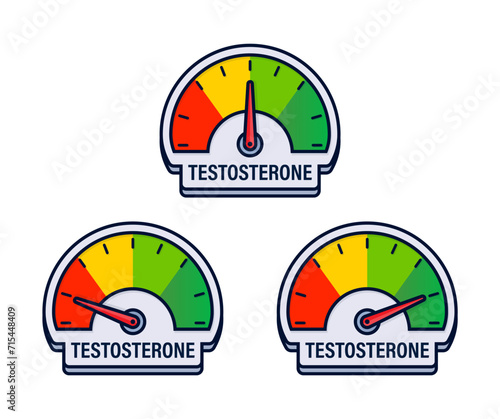 Set of Testosterone Level Indicators Vector Illustration with Color Coded Hormonal Balance Gauges