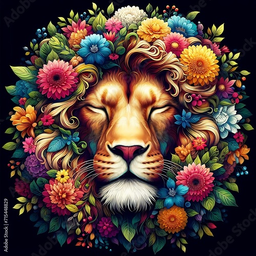 lion with flowers