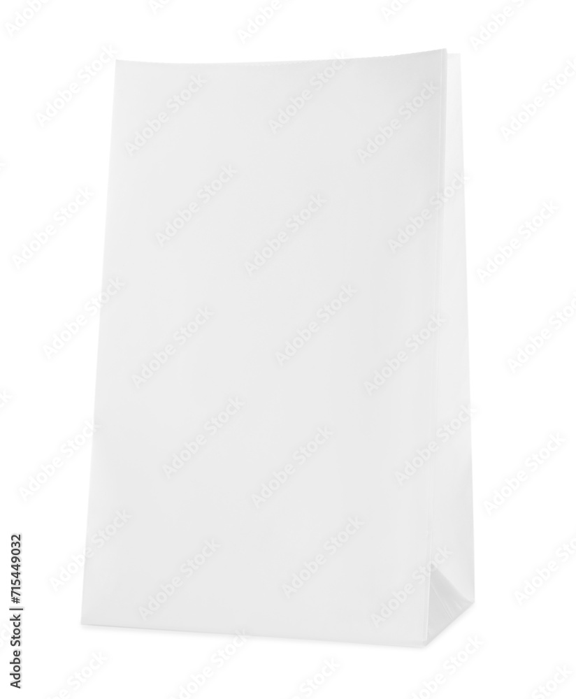 One open paper bag isolated on white