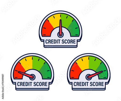 Collection of Credit Score Gauges Vector Illustration with Colorful Financial Rating Indicators