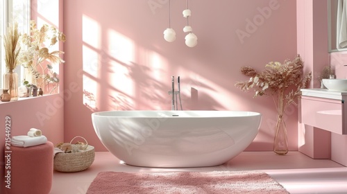 Pastel pink bathroom with elegant accessories