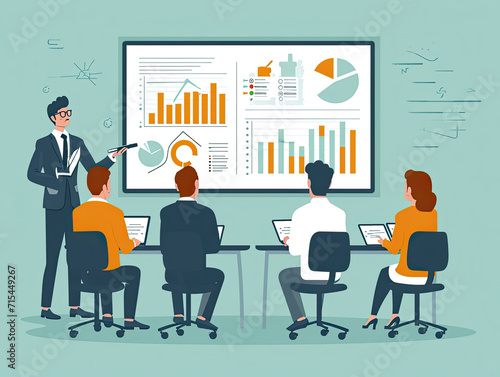 Man Giving Presentation to Group of People, Business Meeting, Speaker, Audience, Collaboration, Communication, Leadership, Presentation Skills, Planning, Teamwork