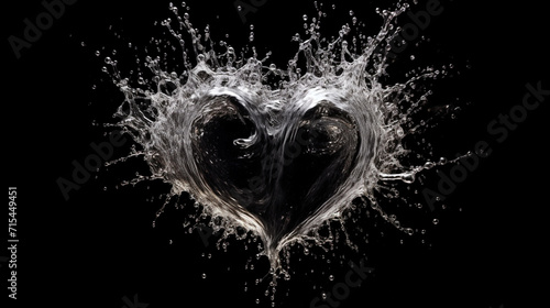 Splashes of water in the shape of a heart on a black background. 3d illustration © alexkich