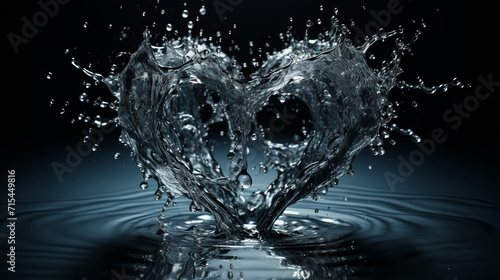 Splashes of water in the shape of a heart on a black background. 3d illustration