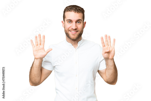 Young handsome blonde man over isolated chroma key background counting nine with fingers