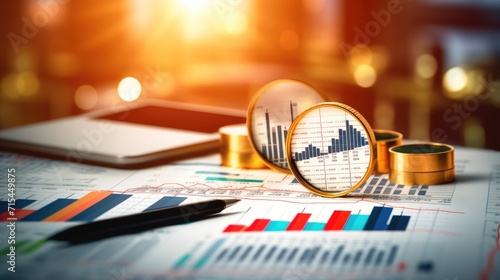 Financial analysis on business strategy, audit or financial specialists audits and analyze financial report and chart for investment concept photo