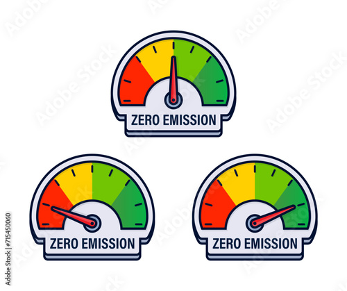 Environmental Impact Gauges Vector Illustration Displaying Zero Emission Achievement Levels