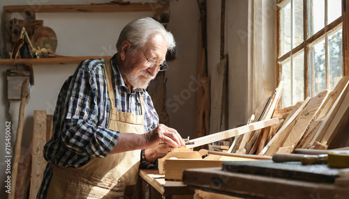 Senior Carpenter in Workshop: Skilled Woodworker Crafting with Expertise