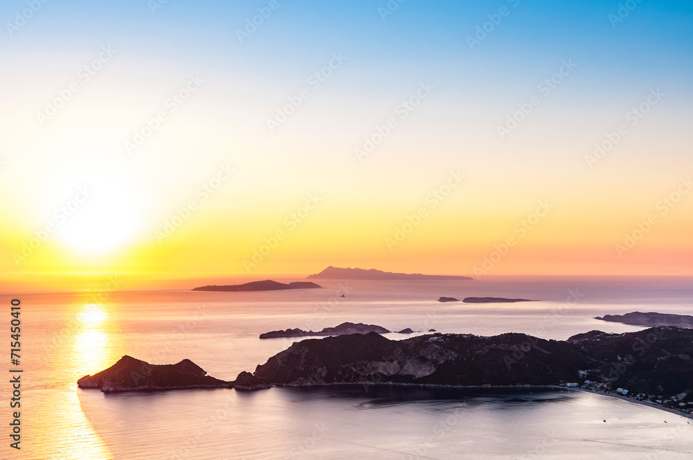 Greece, Ionian Islands, Long exposure of sunset over Akra Arilla cape Greece, Ionian Islands, Long exposure of sunset over Akra Arilla cape