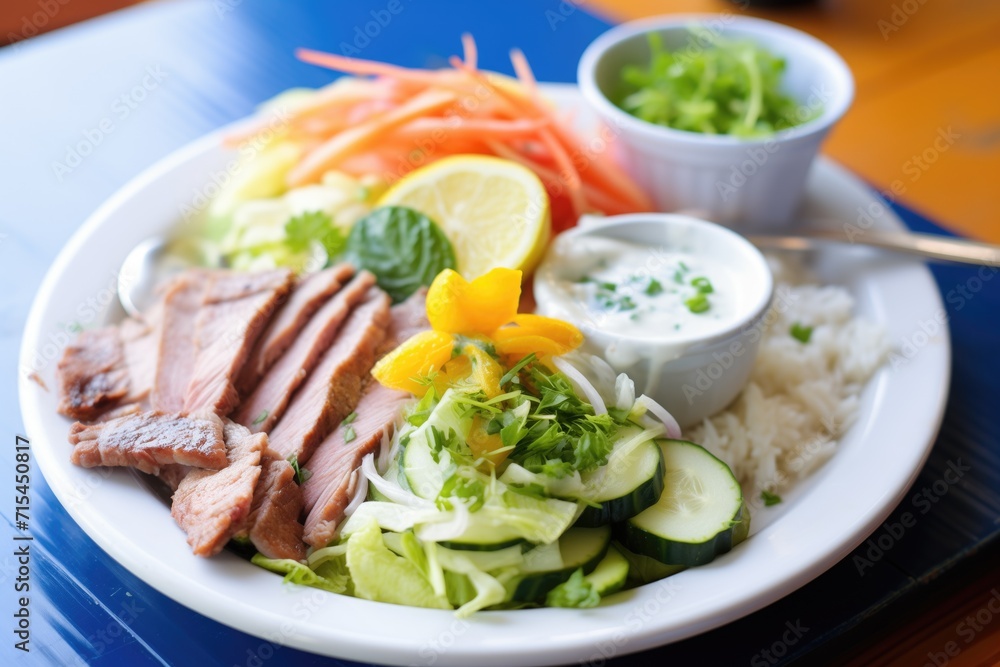 gyro platter with rice, vegetables, and tzatziki sauce gyro platter with rice, vegetables, and tzatziki sauce
