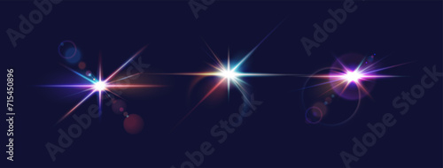 Color light flashes realistic vector illustration set