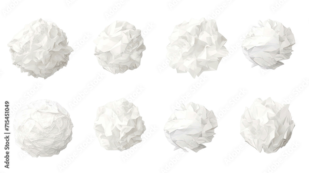 Set of crumbled paper balls isolated on transparent or white background Set of crumbled paper balls isolated on transparent or white background