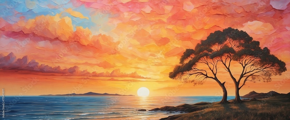 Sunset background painted in oil