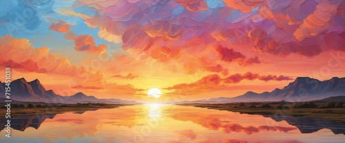 Sunset background painted in oil